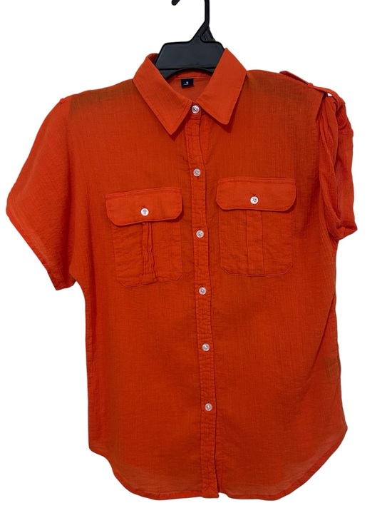 American Living Tops - American Living Orange Gauze Button Down Short Sleeve Shirt Small